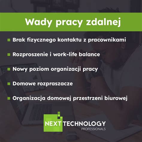 Infografika przedstawiająca zalety i wady pracy zdalnej