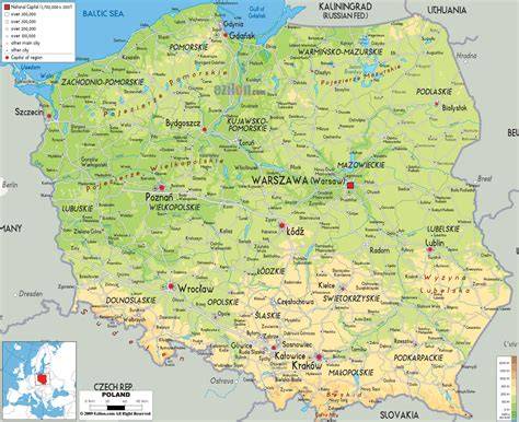 Mapa Polski z zaznaczonymi miastami o najwyższych stawkach dla podwykonawców budowlanych