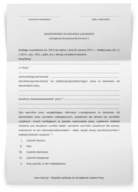 Wzór skierowania na badania lekarskie