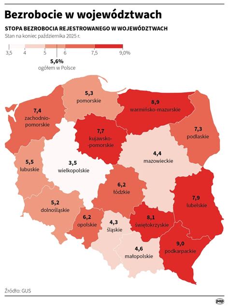 Tabela przedstawiająca stopę bezrobocia w województwach Polski