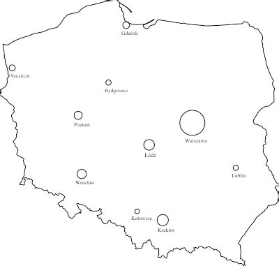 Mapa Polski z zaznaczonymi największymi miastami