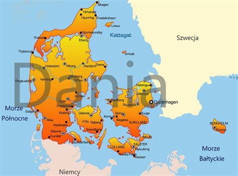 Mapa Danii i okolicznych terytoriów, gdzie obowiązuje korona duńska