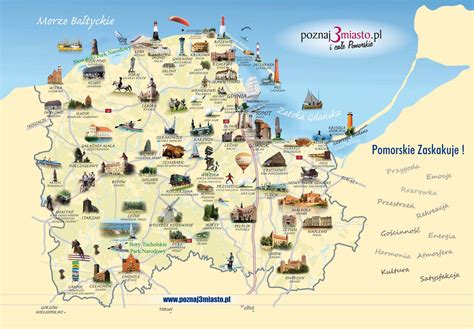 Mapa Pomorza Zachodniego z zaznaczonymi atrakcjami turystycznymi
