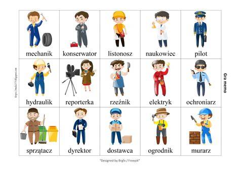 Ilustracja przedstawiająca różne zawody, które można wykonywać za granicą.