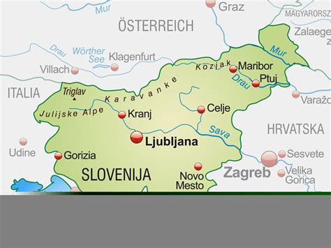 Mapa Słowenii z zaznaczonymi urzędami wojewódzkimi