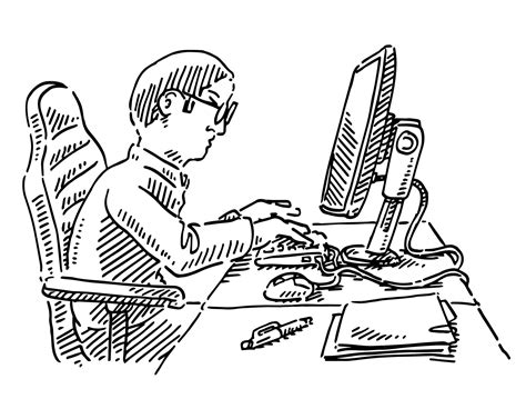 Ilustracja przedstawiająca młodego programistę pracującego przy komputerze