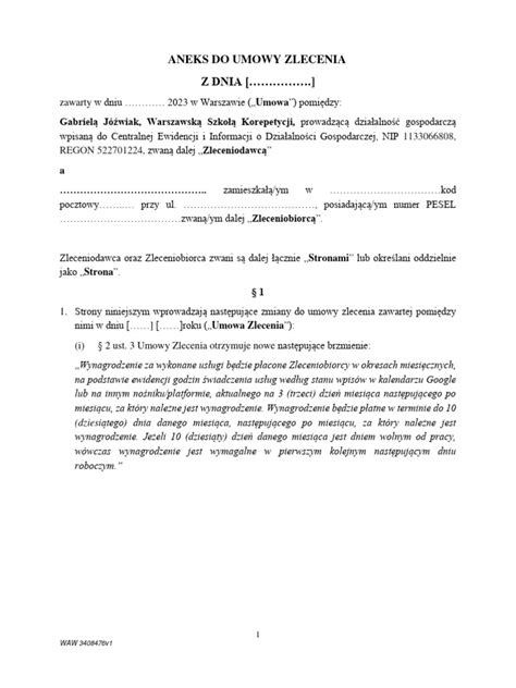 Przykładowy wzór umowy zlecenia