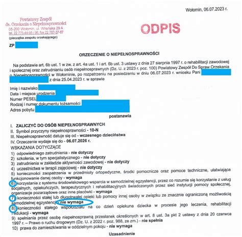 Dokument orzeczenia o niepełnosprawności