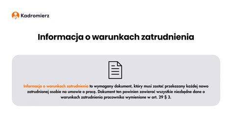 Schemat pokazujący, jakie informacje powinna zawierać informacja o warunkach zatrudnienia