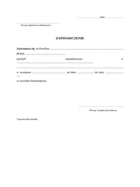 Przykładowy wzór zaświadczenia o zatrudnieniu i zarobkach