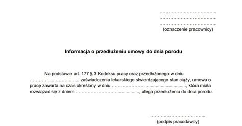 Wykres przedstawiający przedłużenie umowy terminowej do dnia porodu