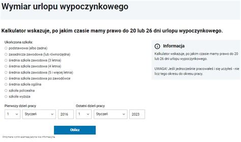 Kalkulator urlopu wypoczynkowego