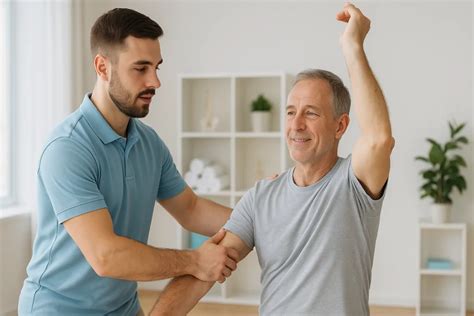 Fizjoterapeuta pracujący z pacjentem nad ćwiczeniami ruchowymi