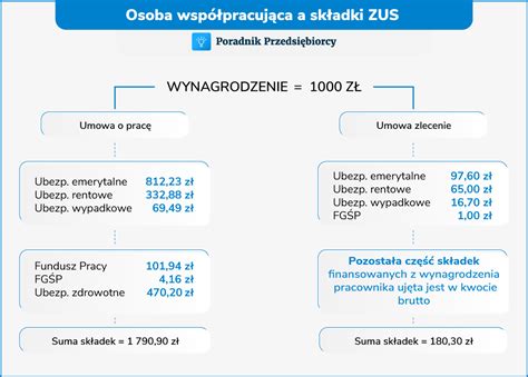 Infografika przedstawiająca podział kosztów składek ZUS przy umowie uaktywniającej
