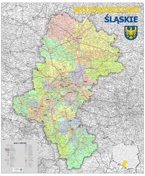 Mapa województwa śląskiego z zaznaczonymi głównymi miastami