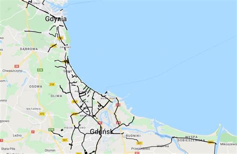 Mapa Trójmiasta z zaznaczonymi dzielnicami popularnymi wśród studentów