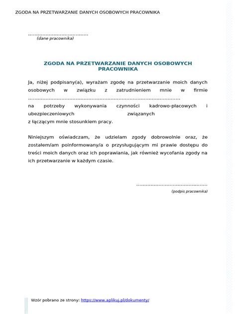 Przetwarzanie danych osobowych pracownika