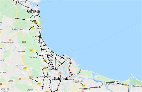Mapa Trójmiasta z zaznaczonymi głównymi obszarami przemysłowymi i biznesowymi