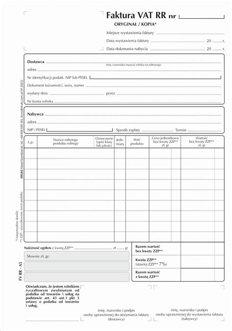 Przykładowy wzór faktury VAT RR