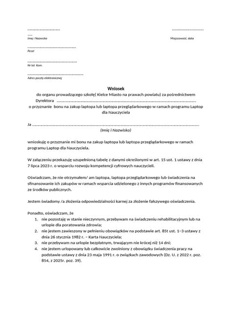Przykładowy wniosek o dofinansowanie urlopu
