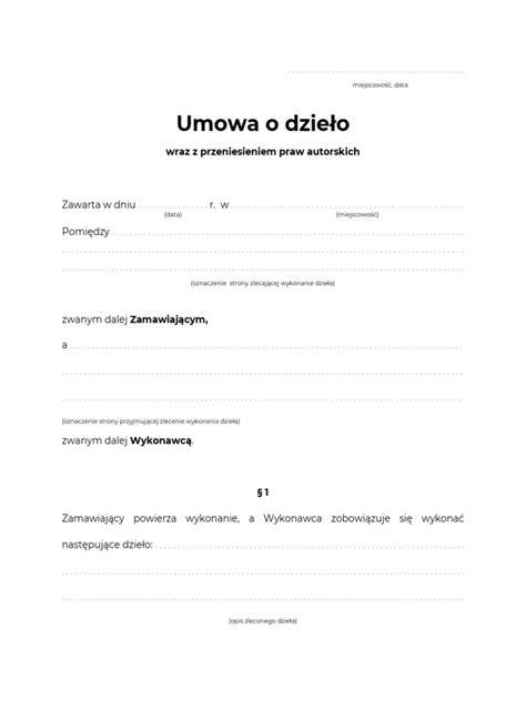 Przykładowy wzór umowy o dzieło