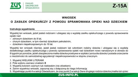 Formularz wniosku o zasiłek opiekuńczy Z-15A