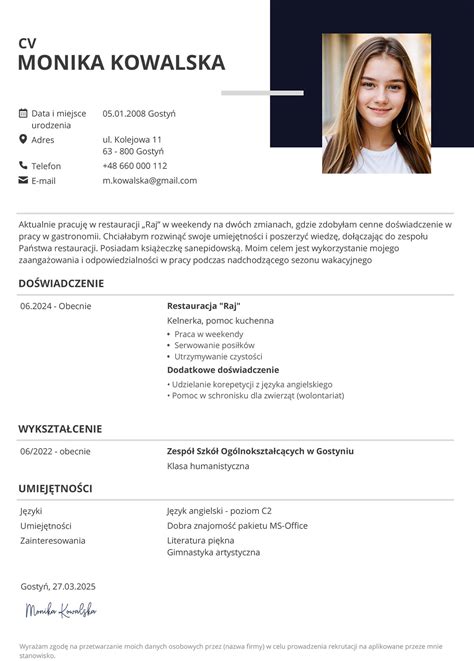 Przykład CV dla ucznia