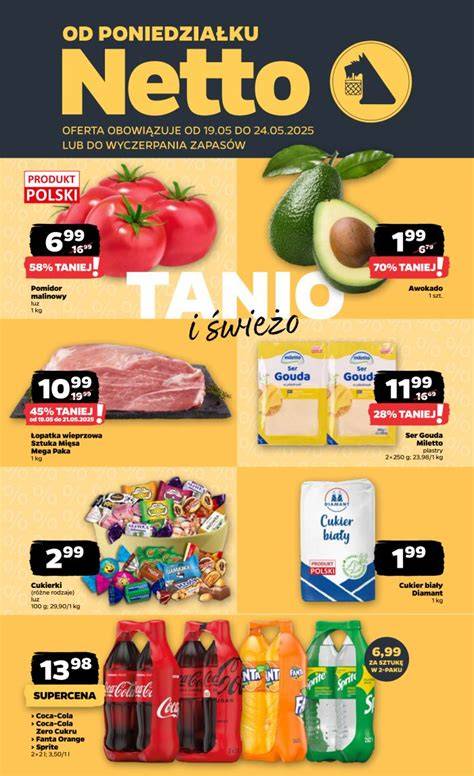 Ulotka promocyjna sklepu Netto z produktami spożywczymi i artykułami gospodarstwa domowego