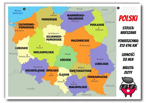 Mapa Polski z zaznaczonym podziałem środków KFS na województwa