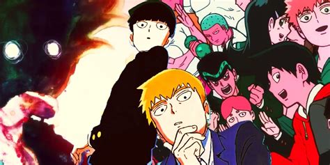 Grafika przedstawiająca postacie z Mob Psycho 100