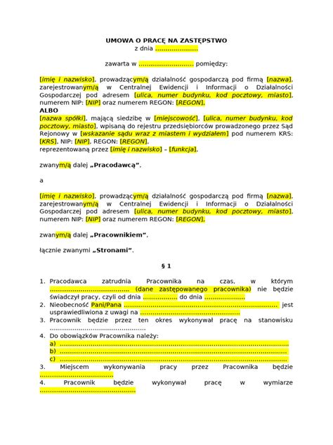 Schemat umowy na zastępstwo
