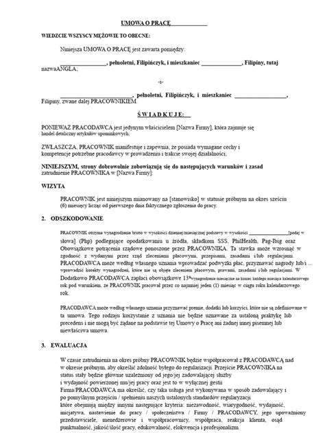 Przykładowa umowa o pracę dla diagnosty laboratoryjnego