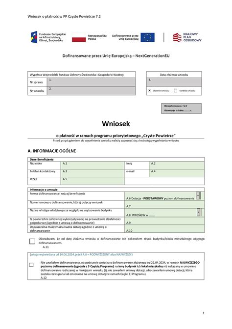 Formularz wniosku o staż
