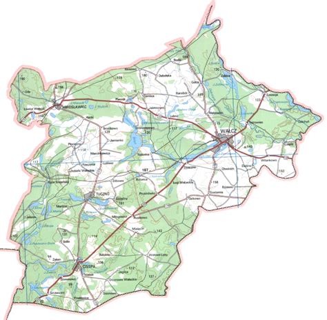 Mapa powiatu zgorzeleckiego z zaznaczonymi placówkami oświatowymi