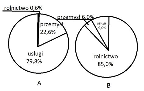 Wykres porównujący strukturę zatrudnienia w krajach rozwiniętych i słabo rozwiniętych