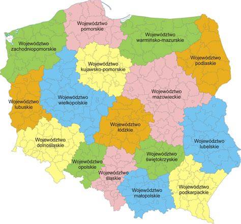 Mapa Polski z zaznaczonymi województwami o największej liczbie organizacji związkowych