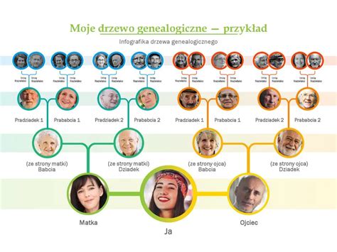 Drzewo genealogiczne z zaznaczonymi osobami, które mogą być zgłoszone do ubezpieczenia zdrowotnego