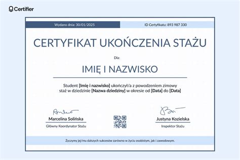 Certyfikat ukończenia stażu