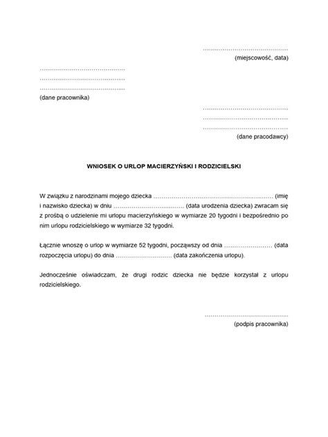 Schemat: Proces składania wniosku o urlop macierzyński