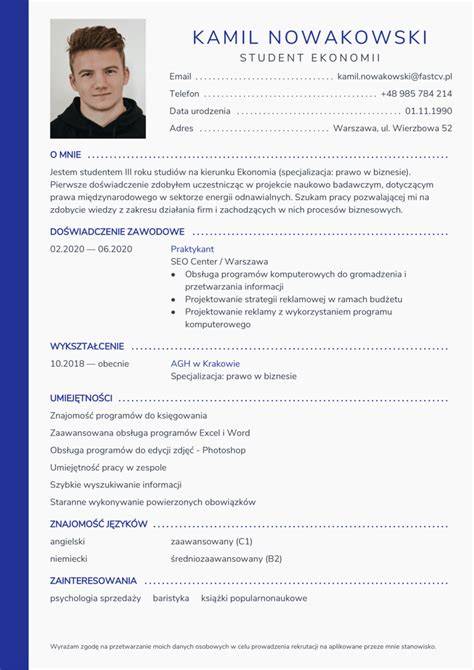 Przykład dobrego CV dla studenta ubiegającego się o staż