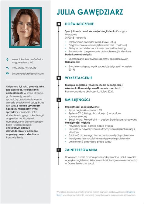 Szablon CV ze sekcją aktywności dodatkowej