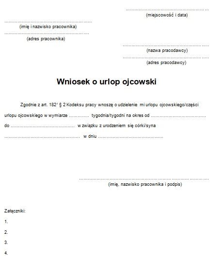 Formularz wniosku o urlop ojcowski