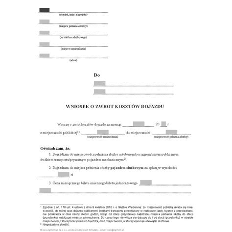 Formularz wniosku o zwrot kosztów przejazdu