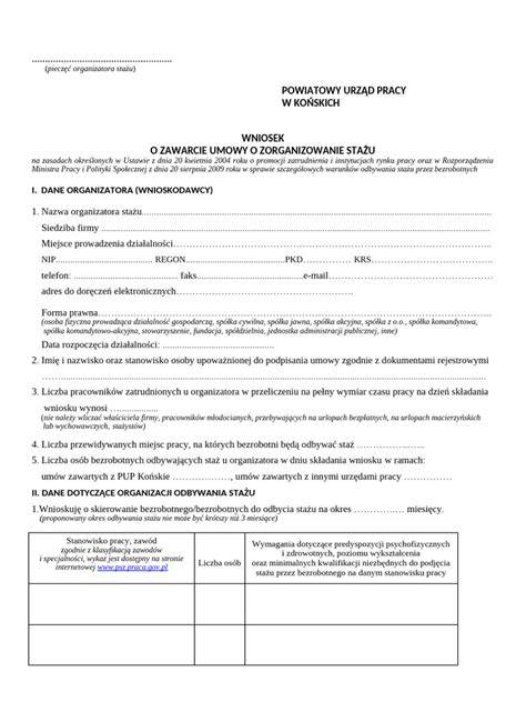 Formularz wniosku o organizację stażu