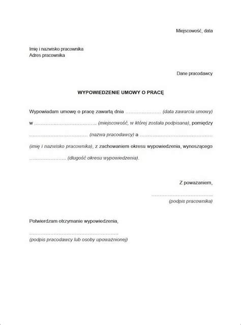 Formularz wypowiedzenia umowy o pracę