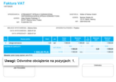 Schemat faktury z odwrotnym obciążeniem