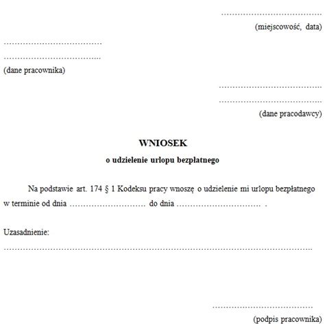 Formularz wniosku o urlop bezpłatny