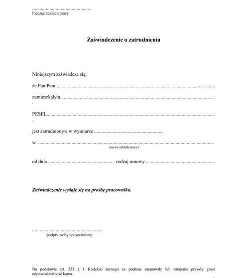 Przykładowe dokumenty potwierdzające zatrudnienie na umowę o pracę