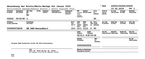 Niemiecki pasek wypłaty z objaśnieniami