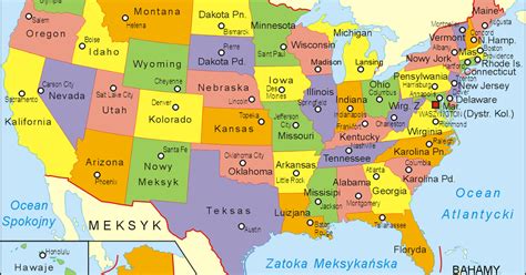 Mapa przedstawiająca Stany Zjednoczone z zaznaczonymi głównymi centrami finansowymi